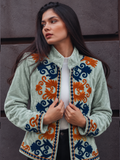 KRRISHU | Sage Green Embroidered Velvet Jacket