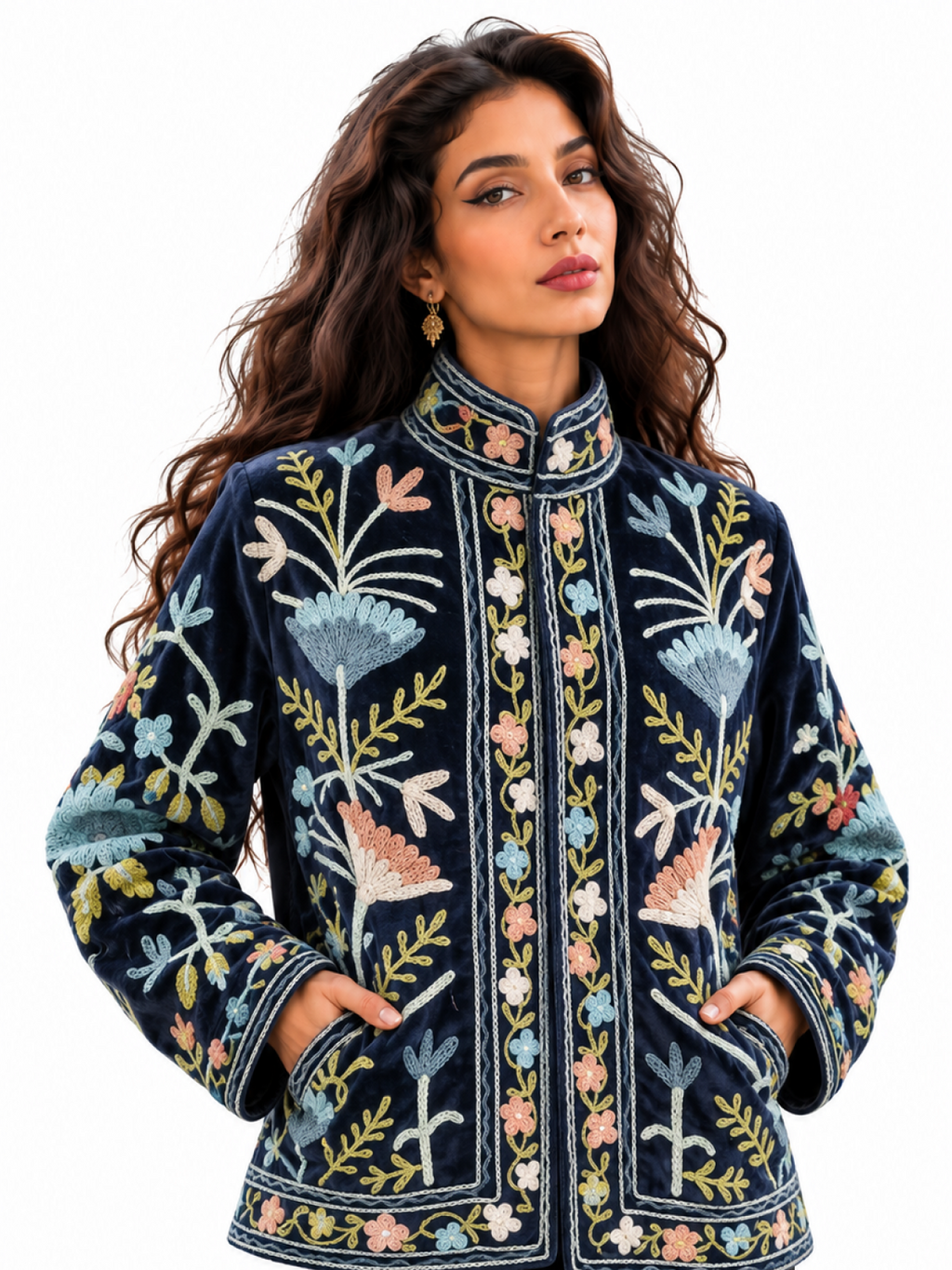KRRISHU | Midnight Blue Floral Embroidered Velvet Jacket