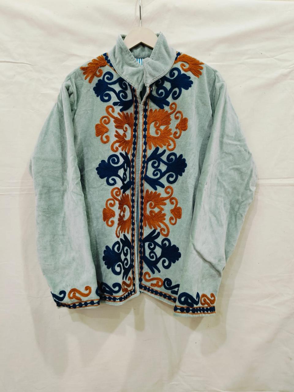 KRRISHU | Sage Green Embroidered Velvet Jacket