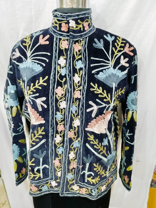 KRRISHU | Midnight Blue Floral Embroidered Velvet Jacket